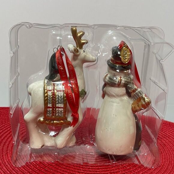 Fitz and Floyd Mistletoe Merriment Snowman  Bell & Deer 2020 Dated Ornament NWT - Picture 3 of 6